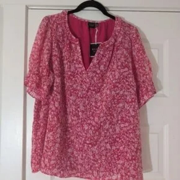 Kaari Blue Tops - Kaari Blue Pink And White Textured Floral Women's Top Size Large